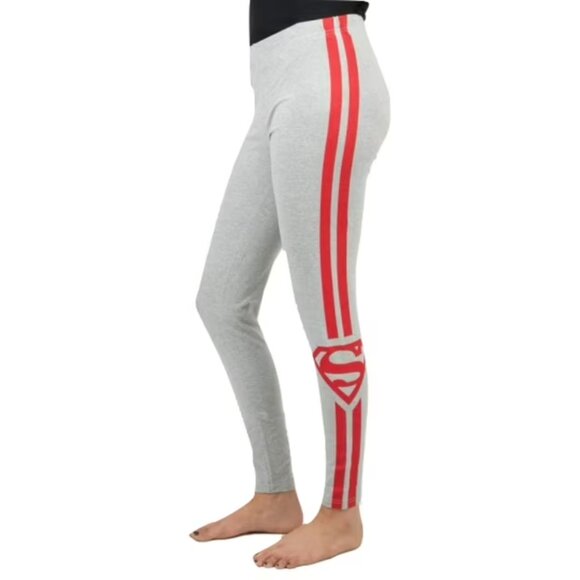 Leggings L - Superman/Supergirl Gray Red Stipe Logo Ankle Length Stretch New NWT - Picture 1 of 2